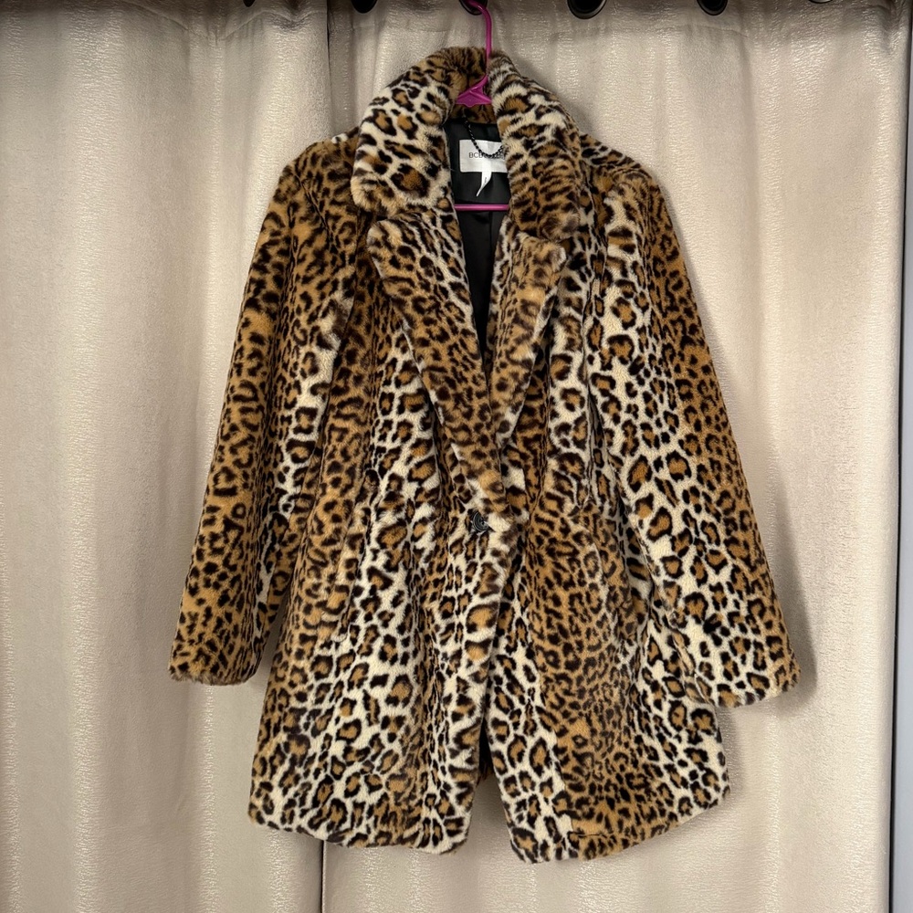 BCBGeneration Faux Fur Leopard Coat